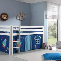 Lit Mezzanine 90x200 Cm Avec Tente Astra Pin Massif Blanc Pino -Repose Lit Soldes Boutique lit mezzanine 90x200 cm avec tente astra pin massif blanc pino 5420070227674 696832