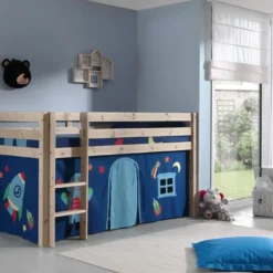 Lit Mezzanine 90x200 Cm Avec Tente Astra Pin Massif Clair Pino -Repose Lit Soldes Boutique lit mezzanine 90x200 cm avec tente astra pin massif clair pino 5420070227797 696421