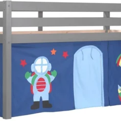 Lit Mezzanine 90x200 Cm Avec Tente Astra Pin Massif Gris Pino