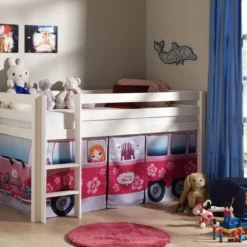 Lit Mezzanine 90x200 Cm Avec Tente Bus Princesse Pin Massif Blanc Pino -Repose Lit Soldes Boutique lit mezzanine 90x200 cm avec tente bus princesse pin massif blanc pino 5420070212366 270709