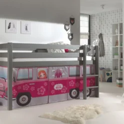 Lit Mezzanine 90x200 Cm Avec Tente Bus Princesse Pin Massif Gris Pino -Repose Lit Soldes Boutique lit mezzanine 90x200 cm avec tente bus princesse pin massif gris pino 5420070234405 696861