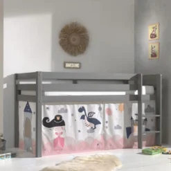 Lit Mezzanine 90x200 Cm Avec Tente Château Pin Massif Gris Pino -Repose Lit Soldes Boutique lit mezzanine 90x200 cm avec tente chateau pin massif gris pino 5420070236485 696885