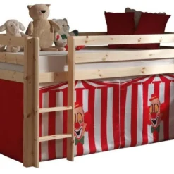 Lit Mezzanine 90x200 Cm Avec Tente Clown Pin Massif Clair Pino