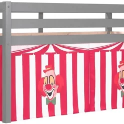 Lit Mezzanine 90x200 Cm Avec Tente Clown Pin Massif Gris Pino