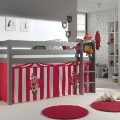 Lit Mezzanine 90x200 Cm Avec Tente Clown Pin Massif Gris Pino -Repose Lit Soldes Boutique lit mezzanine 90x200 cm avec tente clown pin massif gris pino 5420070234412 696864