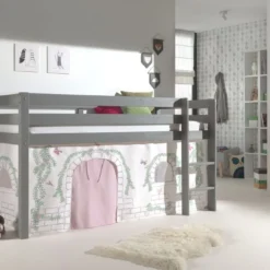 Lit Mezzanine 90x200 Cm Avec Tente Contra Pin Massif Gris Pino -Repose Lit Soldes Boutique lit mezzanine 90x200 cm avec tente contra pin massif gris pino 5420070234610 697005