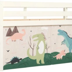 Lit Mezzanine 90x200 Cm Avec Tente Dinosaure Pin Massif Blanc Pino