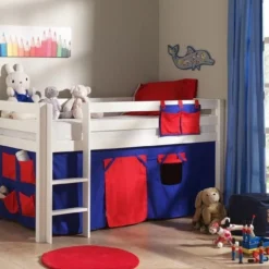 Lit Mezzanine 90x200 Cm Avec Tente Domino Pin Massif Blanc Pino -Repose Lit Soldes Boutique lit mezzanine 90x200 cm avec tente domino pin massif blanc pino 5420070212403 270724