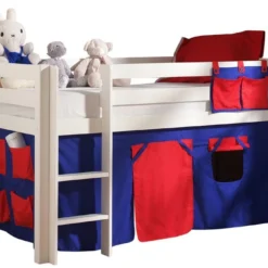 Lit Mezzanine 90x200 Cm Avec Tente Domino Pin Massif Blanc Pino