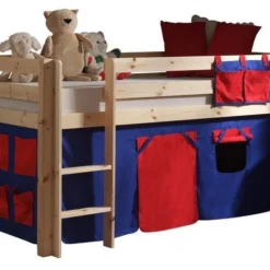 Lit Mezzanine 90x200 Cm Avec Tente Domino Pin Massif Clair Pino