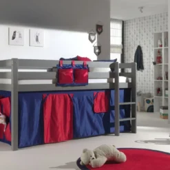 Lit Mezzanine 90x200 Cm Avec Tente Domino Pin Massif Gris Pino -Repose Lit Soldes Boutique lit mezzanine 90x200 cm avec tente domino pin massif gris pino 5420070234443 696873