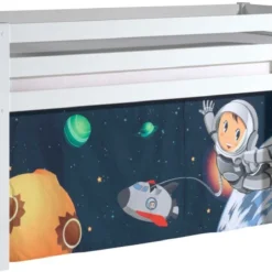 Lit Mezzanine 90x200 Cm Avec Tente Espace Pin Massif Blanc Pino