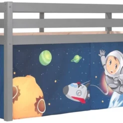 Lit Mezzanine 90x200 Cm Avec Tente Espace Pin Massif Gris Pino