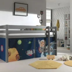 Lit Mezzanine 90x200 Cm Avec Tente Espace Pin Massif Gris Pino -Repose Lit Soldes Boutique lit mezzanine 90x200 cm avec tente espace pin massif gris pino 5420070234481 697165