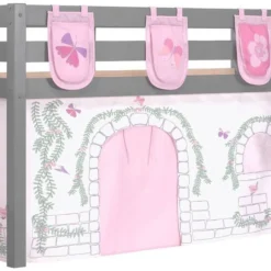 Lit Mezzanine 90x200 Cm Avec Tente Et 3 Pochettes Contra Pin Massif Gris Pino