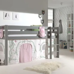 Lit Mezzanine 90x200 Cm Avec Tente Et 3 Pochettes Contra Pin Massif Gris Pino -Repose Lit Soldes Boutique lit mezzanine 90x200 cm avec tente et 3 pochettes contra pin massif gris pino 5420070234634 697015