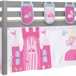 Lit Mezzanine 90x200 Cm Avec Tente Et 3 Pochettes Princesse Pin Massif Gris Pino