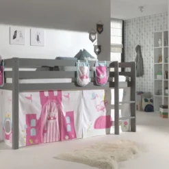 Lit Mezzanine 90x200 Cm Avec Tente Et 3 Pochettes Princesse Pin Massif Gris Pino -Repose Lit Soldes Boutique lit mezzanine 90x200 cm avec tente et 3 pochettes princesse pin massif gris pino 5420070234559 696945