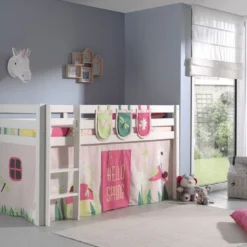 Lit Mezzanine 90x200 Cm Avec Tente Et 3 Pochettes Printemps Pin Massif Blanc Pino -Repose Lit Soldes Boutique lit mezzanine 90x200 cm avec tente et 3 pochettes printemps pin massif blanc pino 5420070227612 696507