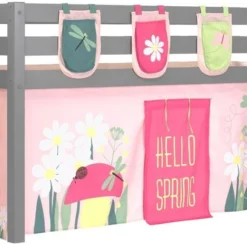 Lit Mezzanine 90x200 Cm Avec Tente Et 3 Pochettes Printemps Pin Massif Gris Pino