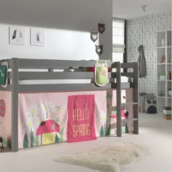 Lit Mezzanine 90x200 Cm Avec Tente Et 3 Pochettes Printemps Pin Massif Gris Pino -Repose Lit Soldes Boutique lit mezzanine 90x200 cm avec tente et 3 pochettes printemps pin massif gris pino 5420070234511 696906