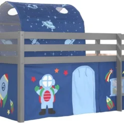 Lit Mezzanine 90x200 Cm Avec Tente Et Tunnel Astra Pin Massif Gris Pino