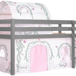 Lit Mezzanine 90x200 Cm Avec Tente Et Tunnel Contra Pin Massif Gris Pino