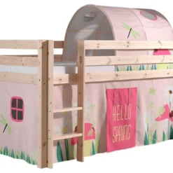 Lit Mezzanine 90x200 Cm Avec Tente Et Tunnel Printemps Pin Massif Clair Pino
