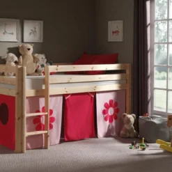 Lit Mezzanine 90x200 Cm Avec Tente Fleur Pin Massif Clair Pino -Repose Lit Soldes Boutique lit mezzanine 90x200 cm avec tente fleur pin massif clair pino 5420070212250 270362