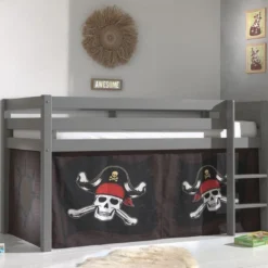 Lit Mezzanine 90x200 Cm Avec Tente Pirate Marron Pin Massif Gris Pino -Repose Lit Soldes Boutique lit mezzanine 90x200 cm avec tente pirate marron pin massif gris pino 5420070236478 696882