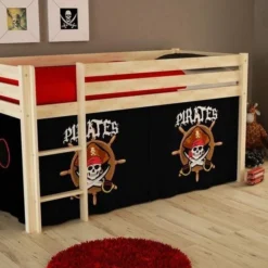 Lit Mezzanine 90x200 Cm Avec Tente Pirate Noir Pin Massif Clair Pino -Repose Lit Soldes Boutique lit mezzanine 90x200 cm avec tente pirate noir pin massif clair pino 5420070212298 696360