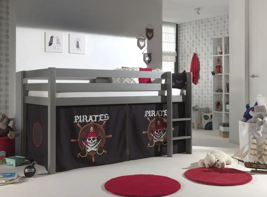 Lit Mezzanine 90x200 Cm Avec Tente Pirate Noir Pin Massif Gris Pino 5 Lit Mezzanine 90x200 Cm Avec Tente Pirate Noir Pin Massif Gris Pino – Image 3