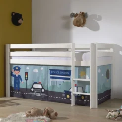 Lit Mezzanine 90x200 Cm Avec Tente Police Pin Massif Blanc Pino -Repose Lit Soldes Boutique lit mezzanine 90x200 cm avec tente police pin massif blanc pino 5420070236355 696473