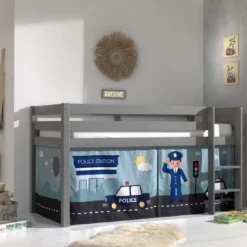 Lit Mezzanine 90x200 Cm Avec Tente Police Pin Massif Gris Pino -Repose Lit Soldes Boutique lit mezzanine 90x200 cm avec tente police pin massif gris pino 5420070236492 696888