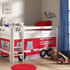 Lit Mezzanine 90x200 Cm Avec Tente Pompier Pin Massif Blanc Pino -Repose Lit Soldes Boutique lit mezzanine 90x200 cm avec tente pompier pin massif blanc pino 5420070212359 270708