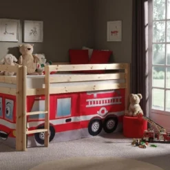 Lit Mezzanine 90x200 Cm Avec Tente Pompier Pin Massif Clair Pino -Repose Lit Soldes Boutique lit mezzanine 90x200 cm avec tente pompier pin massif clair pino 5420070212229 270337