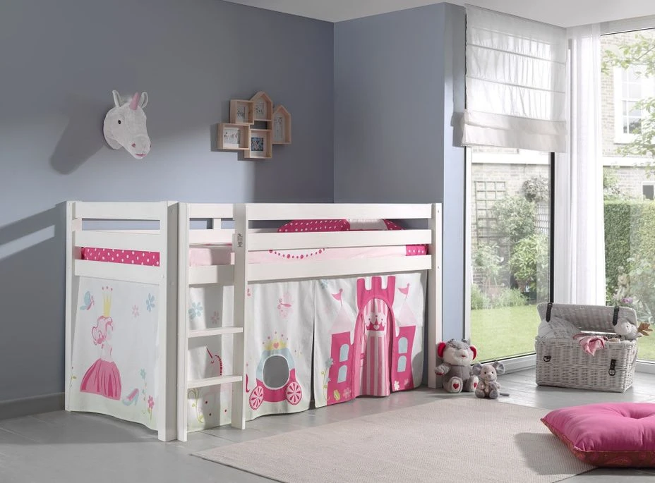 Lit Mezzanine 90x200 Cm Avec Tente Princesse Pin Massif Blanc Pino 5 Lit Mezzanine 90x200 Cm Avec Tente Princesse Pin Massif Blanc Pino – Image 3