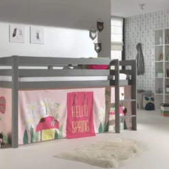 Lit Mezzanine 90x200 Cm Avec Tente Printemps Pin Massif Gris Pino -Repose Lit Soldes Boutique lit mezzanine 90x200 cm avec tente printemps pin massif gris pino 5420070234498 696900