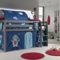 Lit Mezzanine 90x200 Cm Avec Tente Tunnel Et 3 Pochettes Astra Pin Massif Gris Pino -Repose Lit Soldes Boutique lit mezzanine 90x200 cm avec tente tunnel et 3 pochettes astra pin massif gris pino 5420070234603 697001