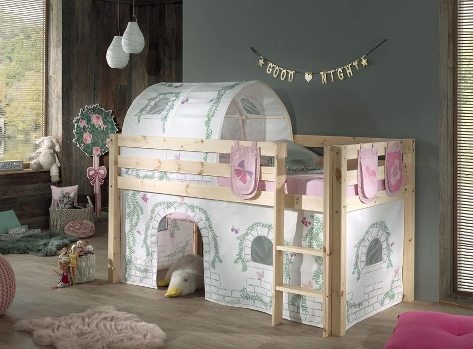 Lit Mezzanine 90x200 Cm Avec Tente Tunnel Et 3 Pochettes Contra Pin Massif Clair Pino 5 Lit Mezzanine 90x200 Cm Avec Tente Tunnel Et 3 Pochettes Contra Pin Massif Clair Pino – Image 3