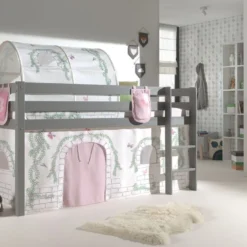 Lit Mezzanine 90x200 Cm Avec Tente Tunnel Et 3 Pochettes Contra Pin Massif Gris Pino -Repose Lit Soldes Boutique lit mezzanine 90x200 cm avec tente tunnel et 3 pochettes contra pin massif gris pino 5420070234641 697018