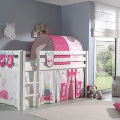 Lit Mezzanine 90x200 Cm Avec Tente Tunnel Et 3 Pochettes Princesse Pin Massif Clair Pino 2 -Repose Lit Soldes Boutique lit mezzanine 90x200 cm avec tente tunnel et 3 pochettes princesse pin massif clair pino 5420070227667 696829