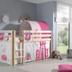 Lit Mezzanine 90x200 Cm Avec Tente Tunnel Et 3 Pochettes Princesse Pin Massif Clair Pino -Repose Lit Soldes Boutique lit mezzanine 90x200 cm avec tente tunnel et 3 pochettes princesse pin massif clair pino 5420070227780 696419