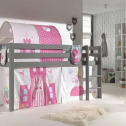 Lit Mezzanine 90x200 Cm Avec Tente Tunnel Et 3 Pochettes Princesse Pin Massif Gris Pino -Repose Lit Soldes Boutique lit mezzanine 90x200 cm avec tente tunnel et 3 pochettes princesse pin massif gris pino 5420070234566 696977