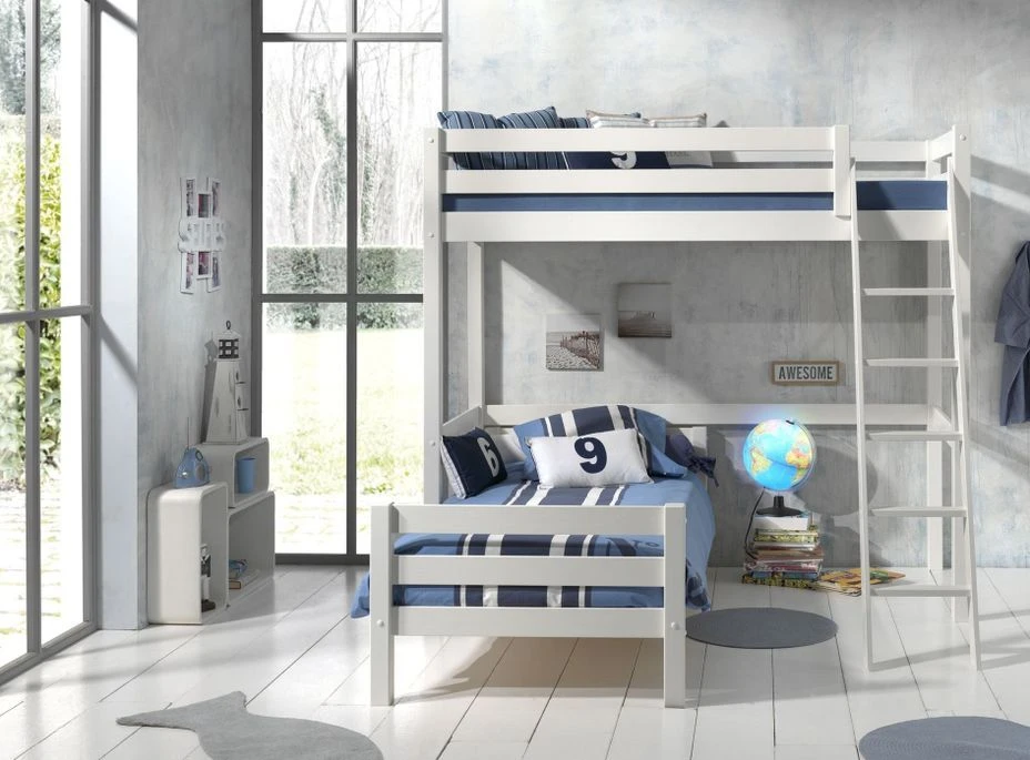 Lit Mezzanine 90x200 Cm Et Lit Simple 90x200 Cm Pin Massif Blanc Pino 4 Lit Mezzanine 90x200 Cm Et Lit Simple 90x200 Cm Pin Massif Blanc Pino – Image 2