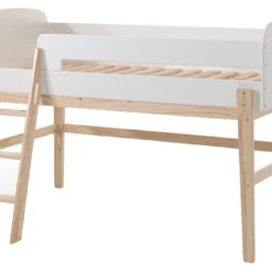 Lit Mezzanine 90x200 Cm Laqué Blanc Et Pin Massif Clair Kiddy