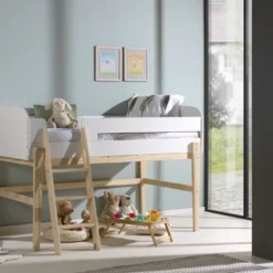 Lit Mezzanine 90x200 Cm Laqué Blanc Et Pin Massif Clair Kiddy -Repose Lit Soldes Boutique lit mezzanine 90x200 cm laque blanc et pin massif clair kiddy 5420070226608 267607