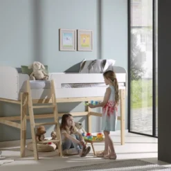 Lit Mezzanine 90x200 Cm Laqué Blanc Et Pin Massif Clair Kiddy -Repose Lit Soldes Boutique lit mezzanine 90x200 cm laque blanc et pin massif clair kiddy 5420070226608 267609