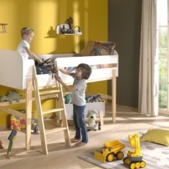 Lit Mezzanine 90x200 Cm Laqué Blanc Et Pin Massif Clair Kiddy -Repose Lit Soldes Boutique lit mezzanine 90x200 cm laque blanc et pin massif clair kiddy 5420070226608 267610