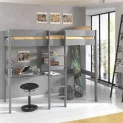 Lit Mezzanine 90x200 Cm Pin Massif Gris Pino 2 -Repose Lit Soldes Boutique lit mezzanine 90x200 cm pin massif gris pino 5420070234269 693306